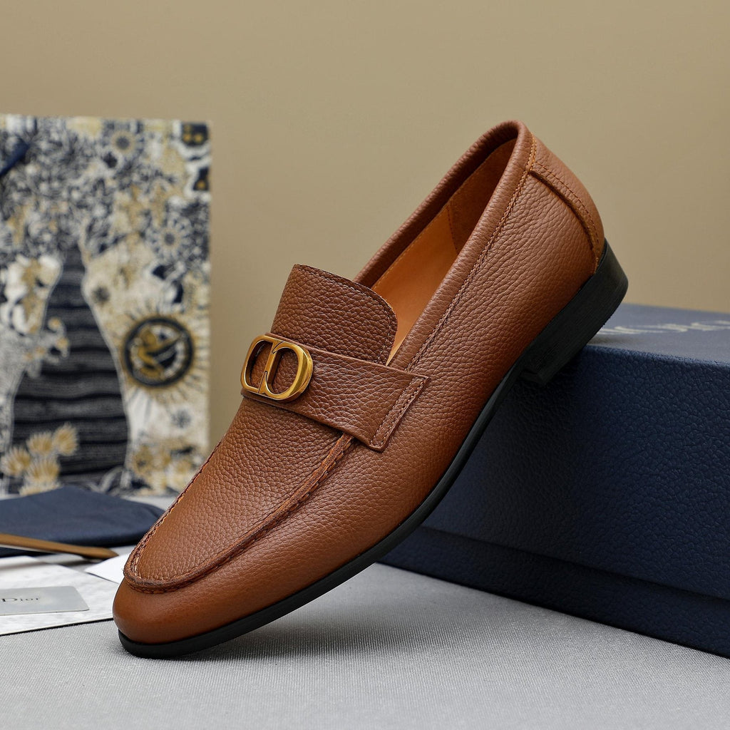 Dior Cognac Brown Pebbled Men's Loafers — front