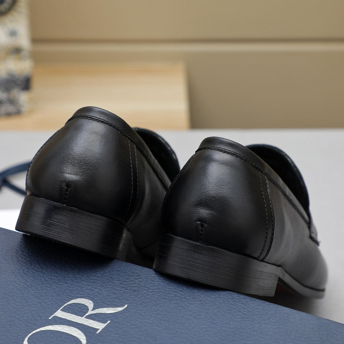 Dior Black Textured Buckle Loafers — back