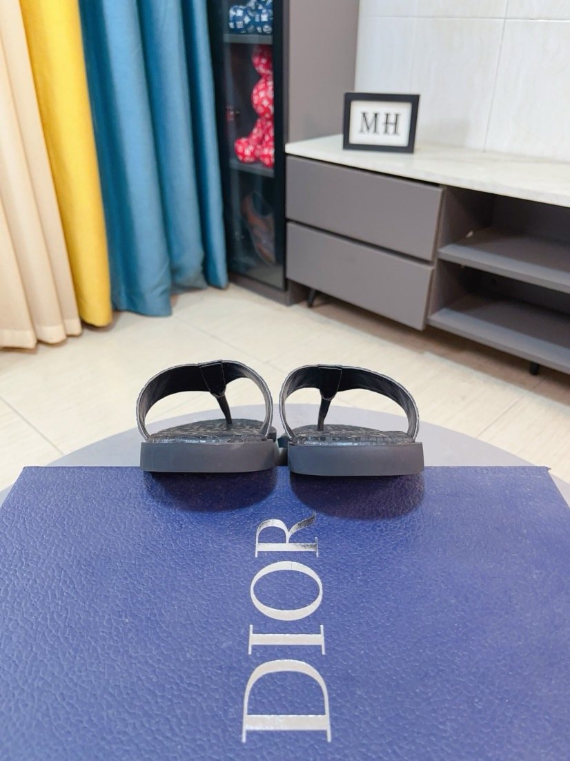 Dior Black Logo Thong Sandals — front