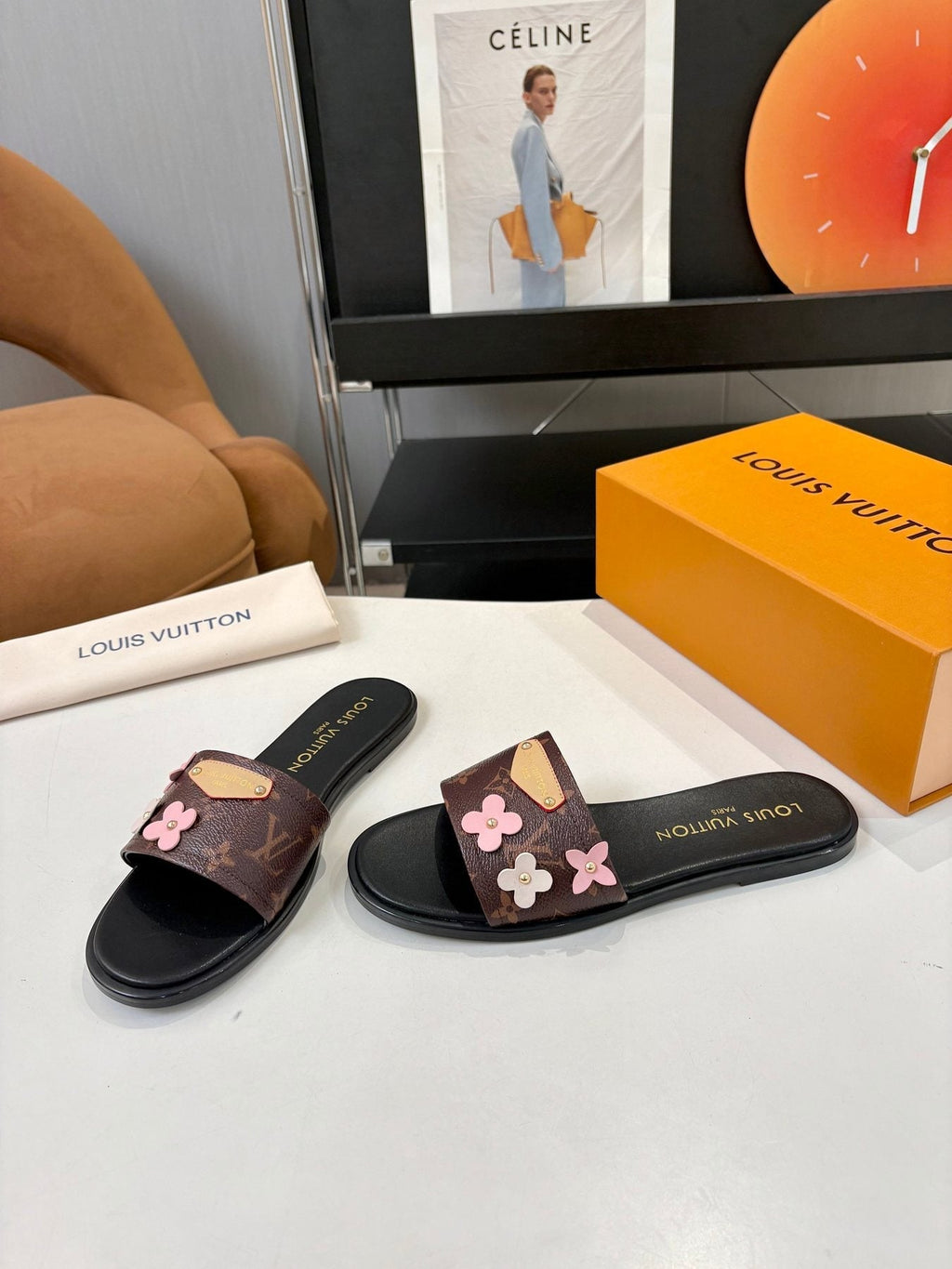 Louis Vuitton Floral Slide Sandals — front