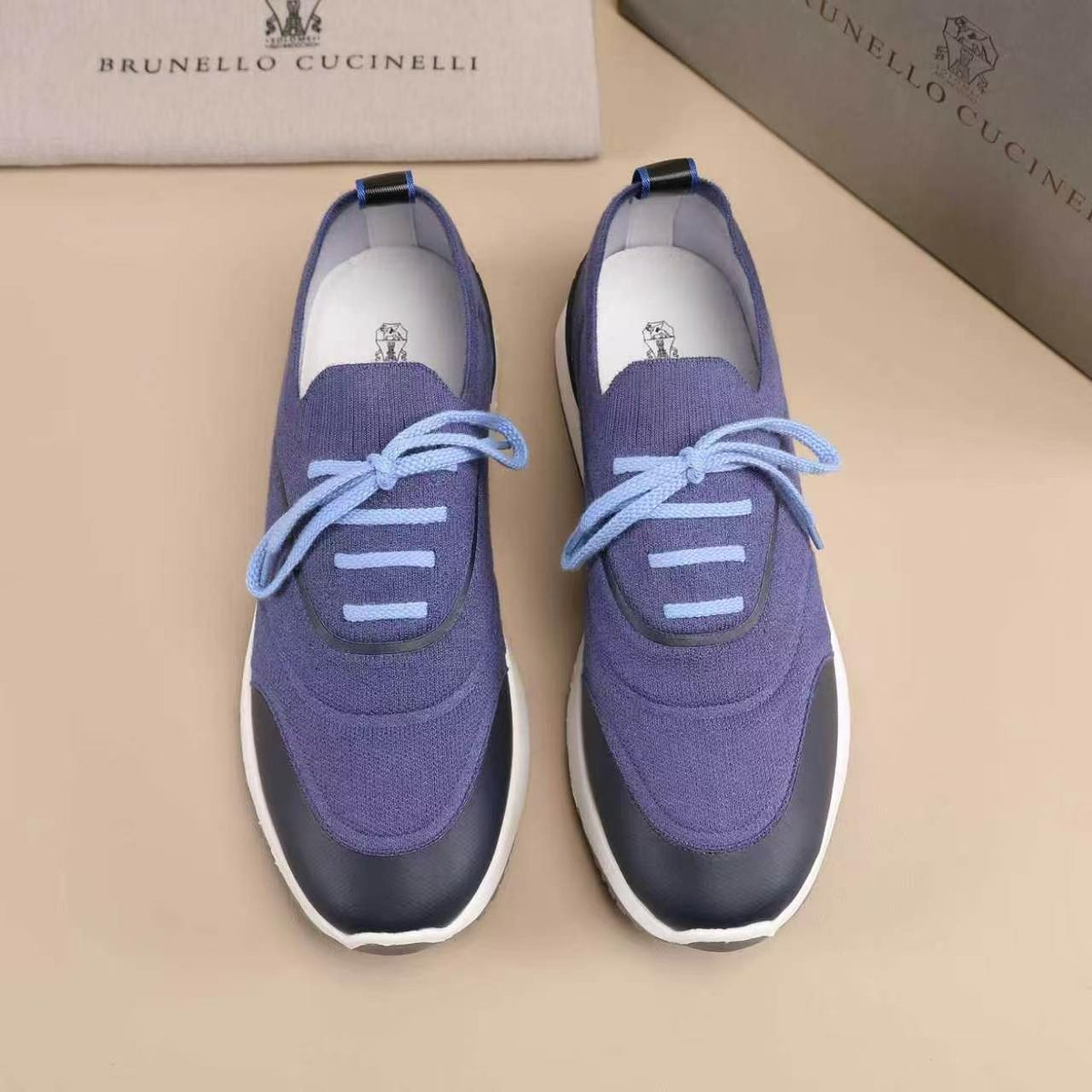 Brunello Cucinelli Blue Black & White Sneakers — front