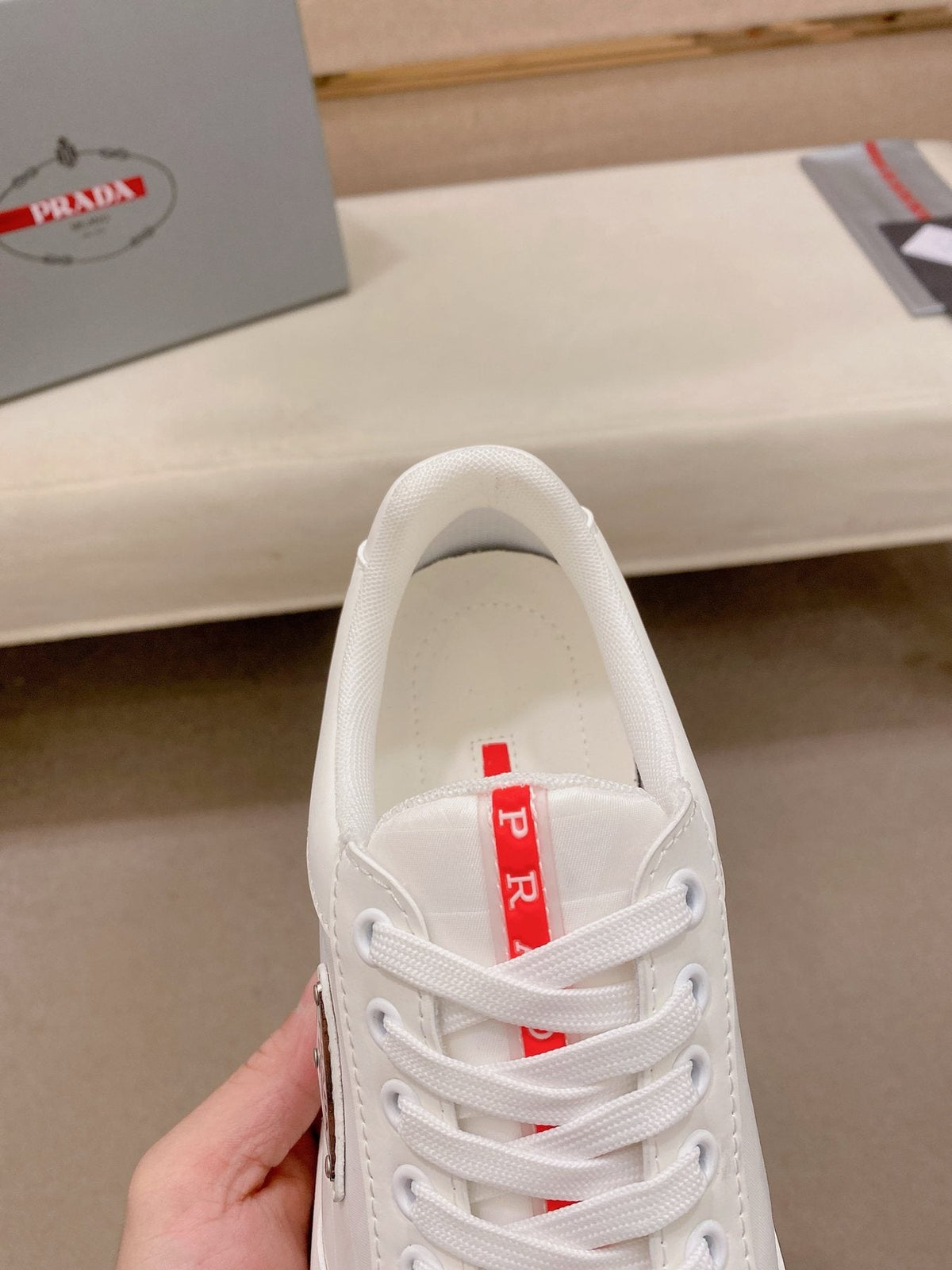 Prada White Gum Sole Sneakers — detail
