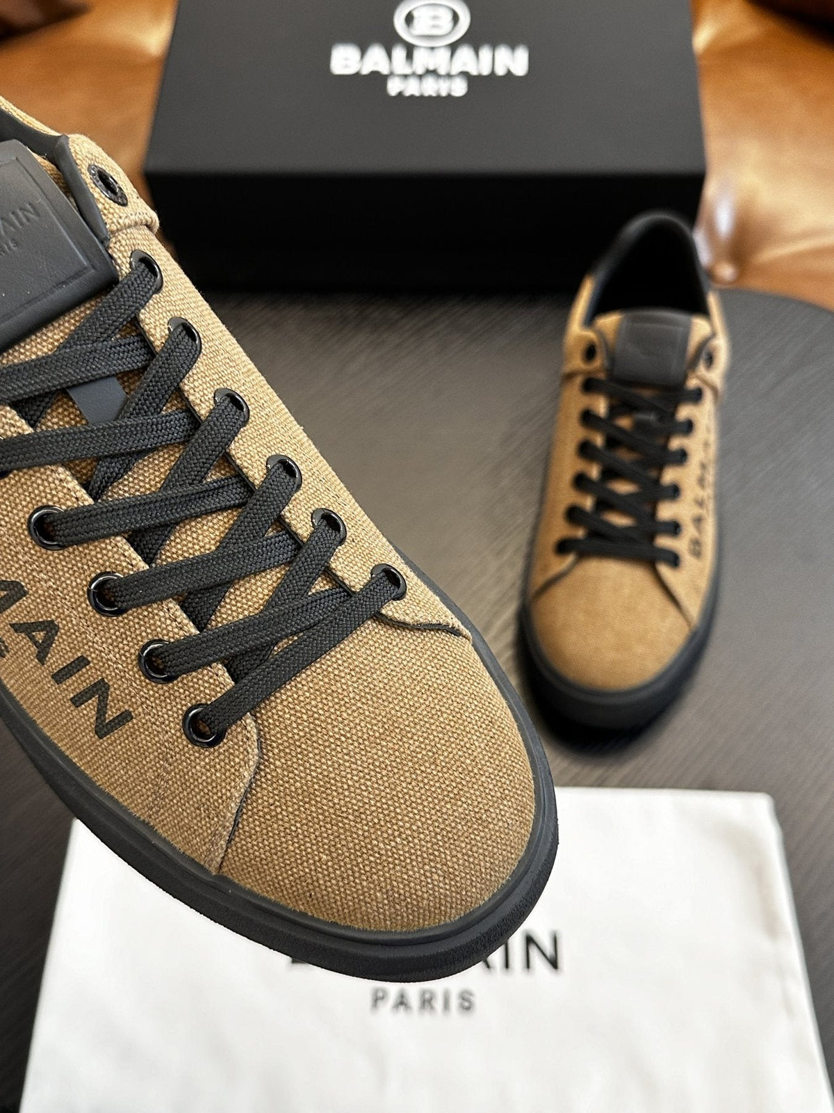 Balmain Tan and Black B-Skate Sneakers — detail