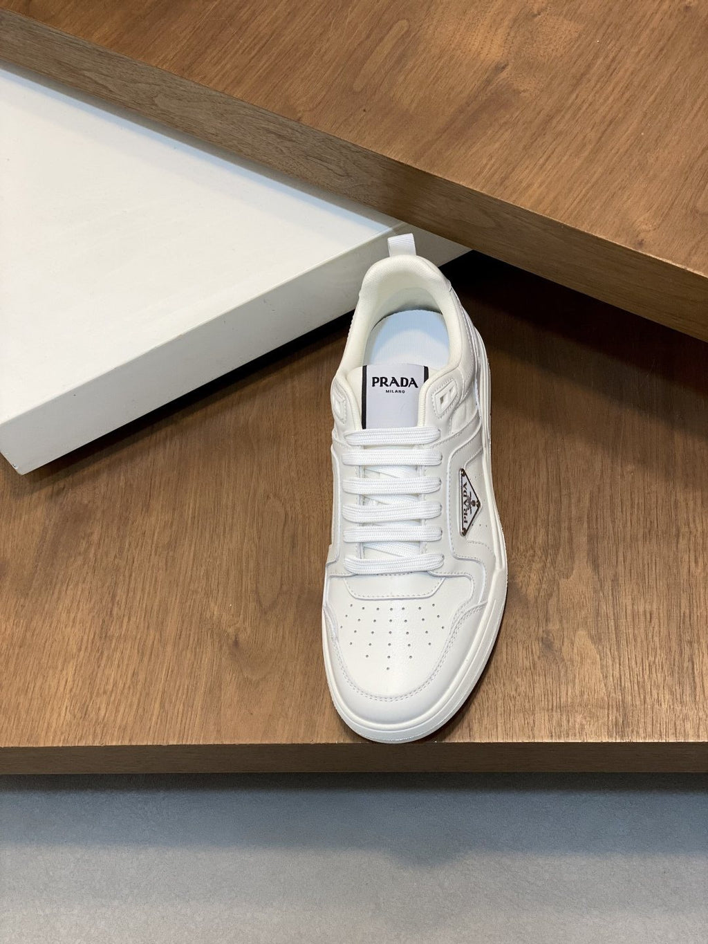 Prada White Leather Panel Sneakers — front