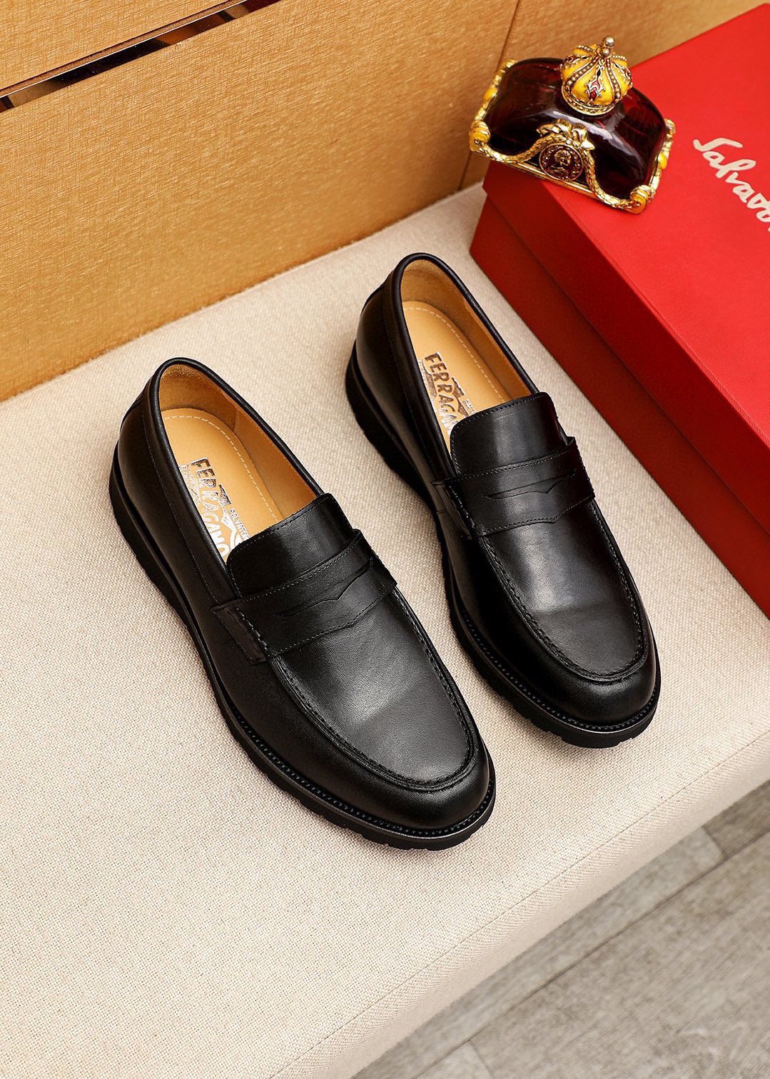 Ferragamo Black Strap Loafers — hero