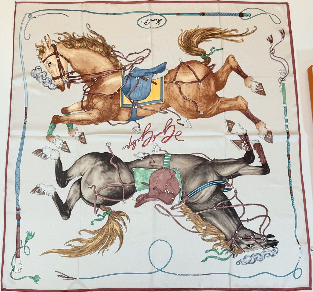Hermès Cream Equestrian Silk Square Scarf — hero
