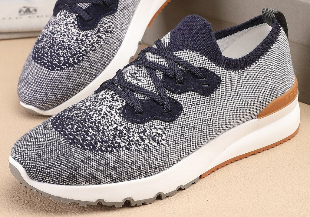 Brunello Cucinelli Gray Knit Sneakers — front
