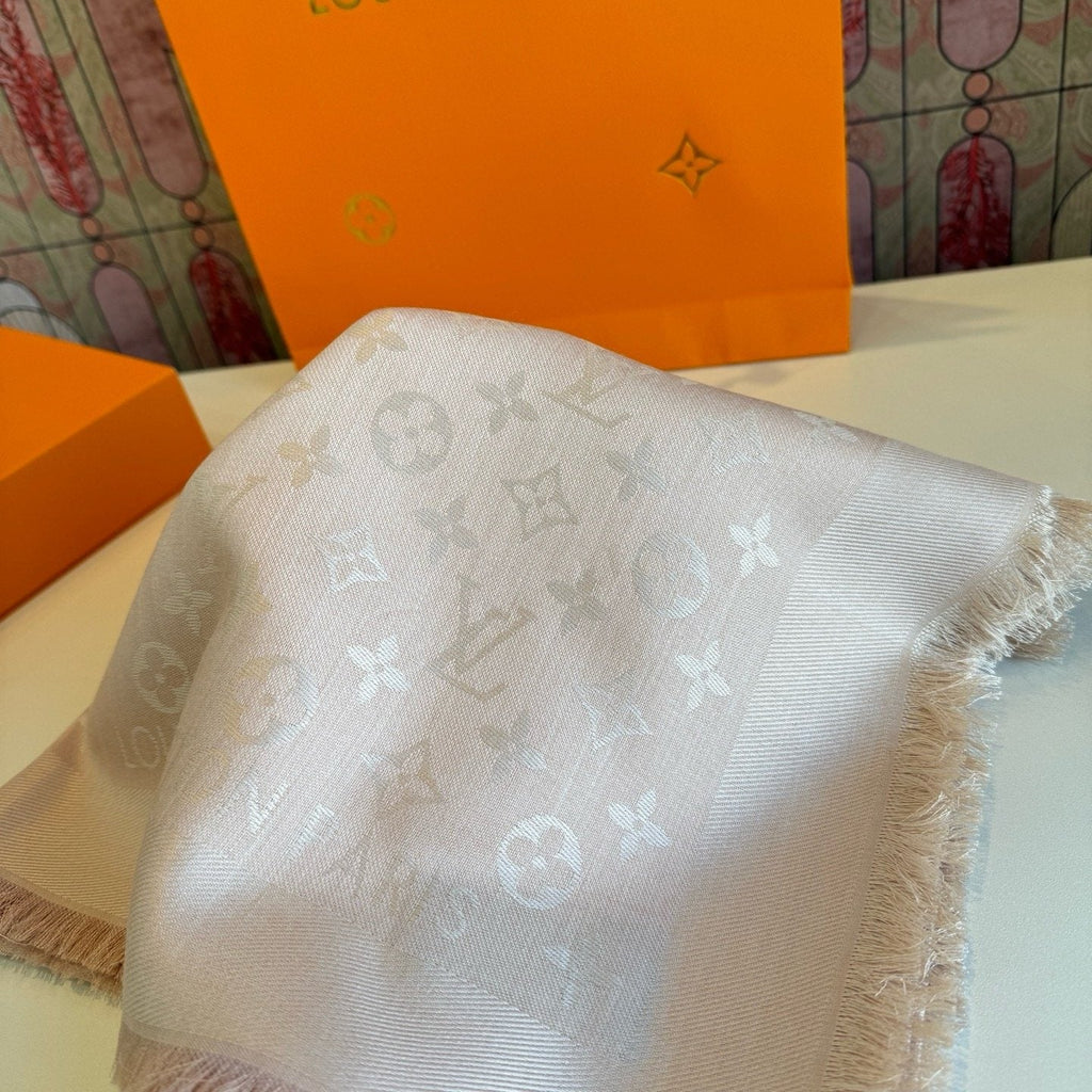 Louis Vuitton Blush Pink Fringed Scarf — detail