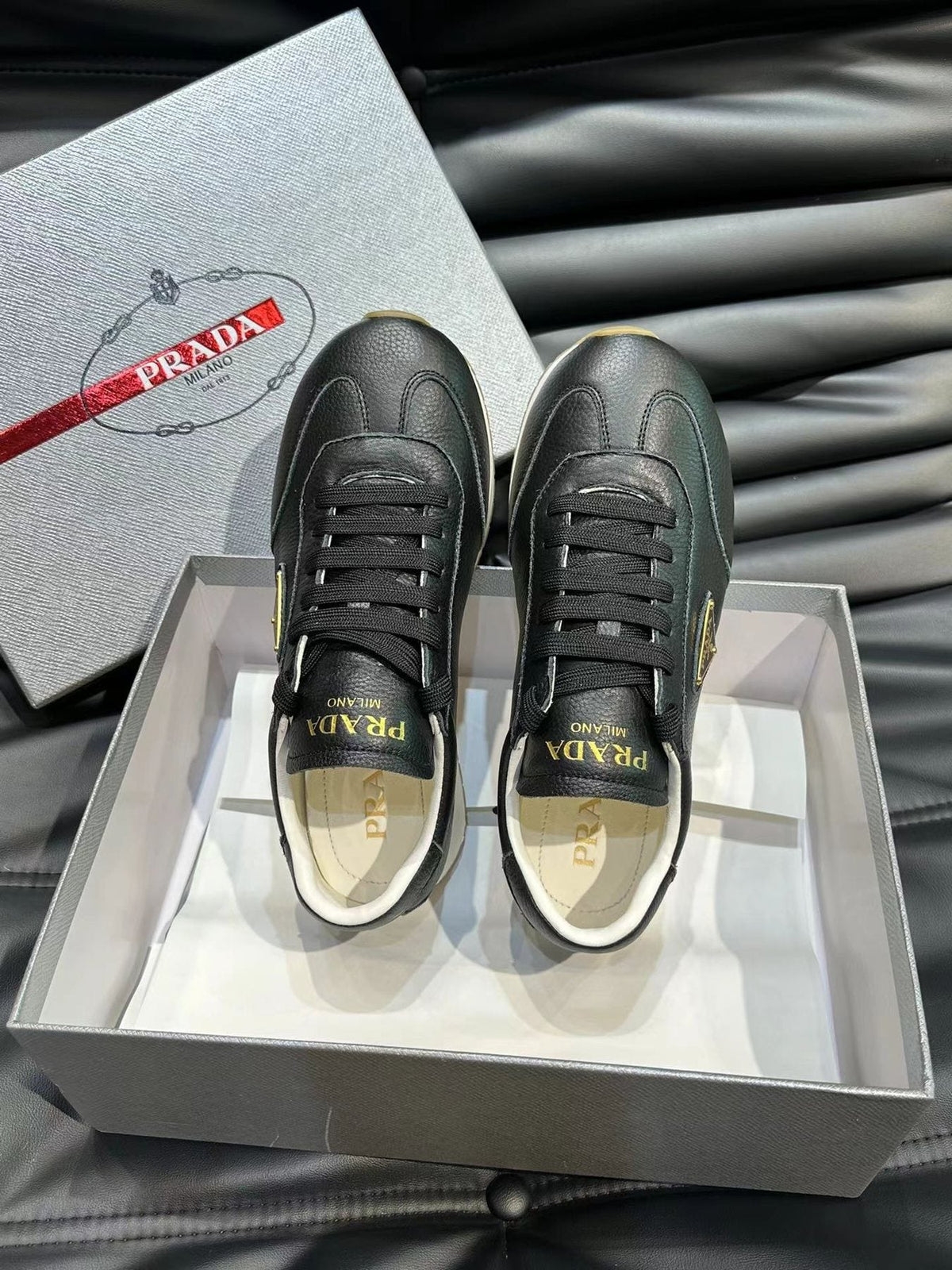 Prada Black Low-Top Logo Sneakers — front