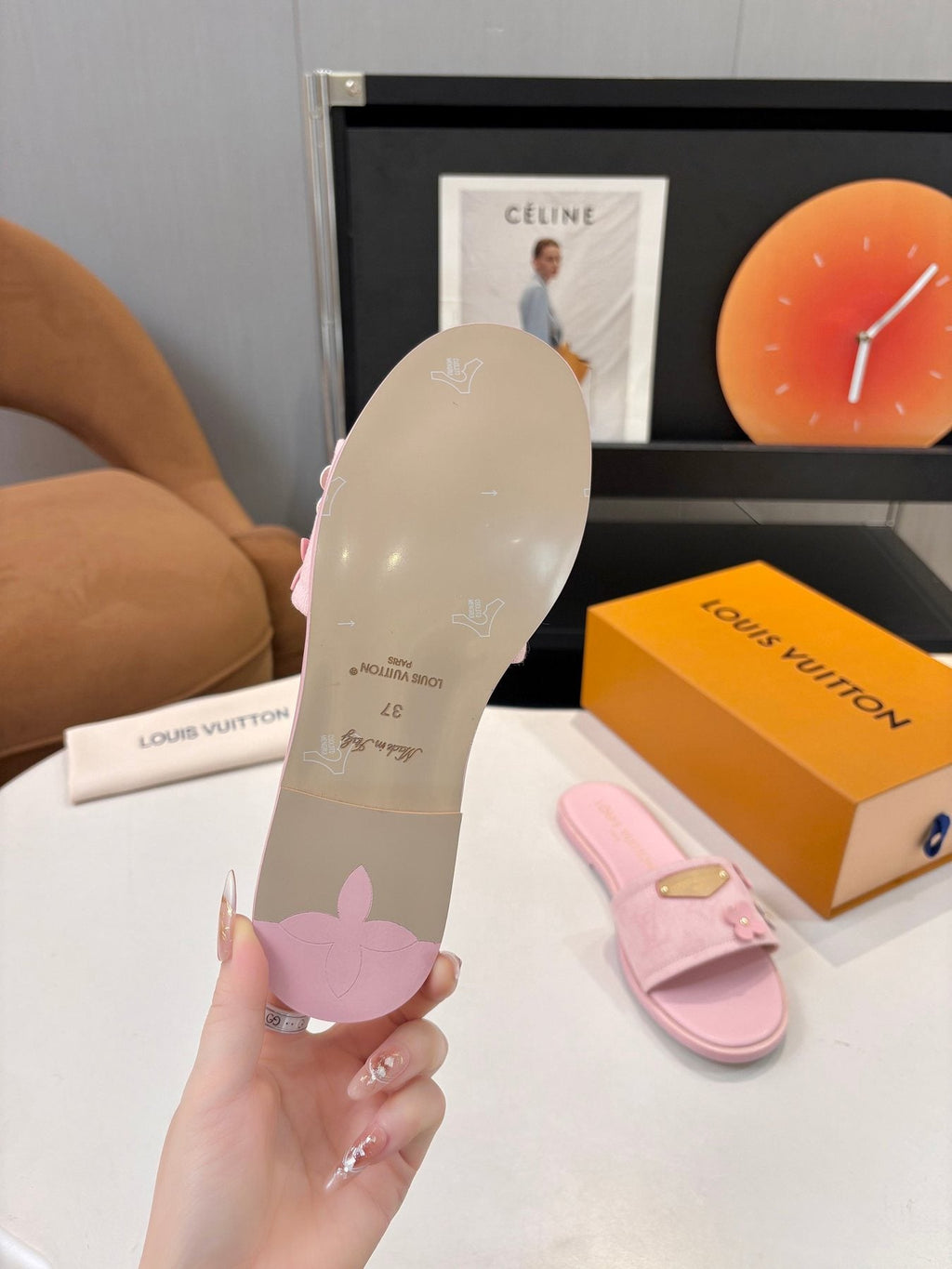 Louis Vuitton Pink Flower Slide Sandals — back