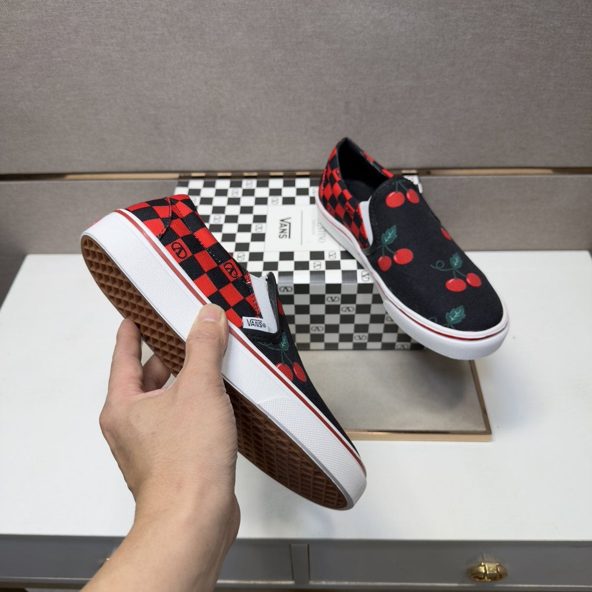 Vans Cherry Checkerboard Slip-On Shoes — model