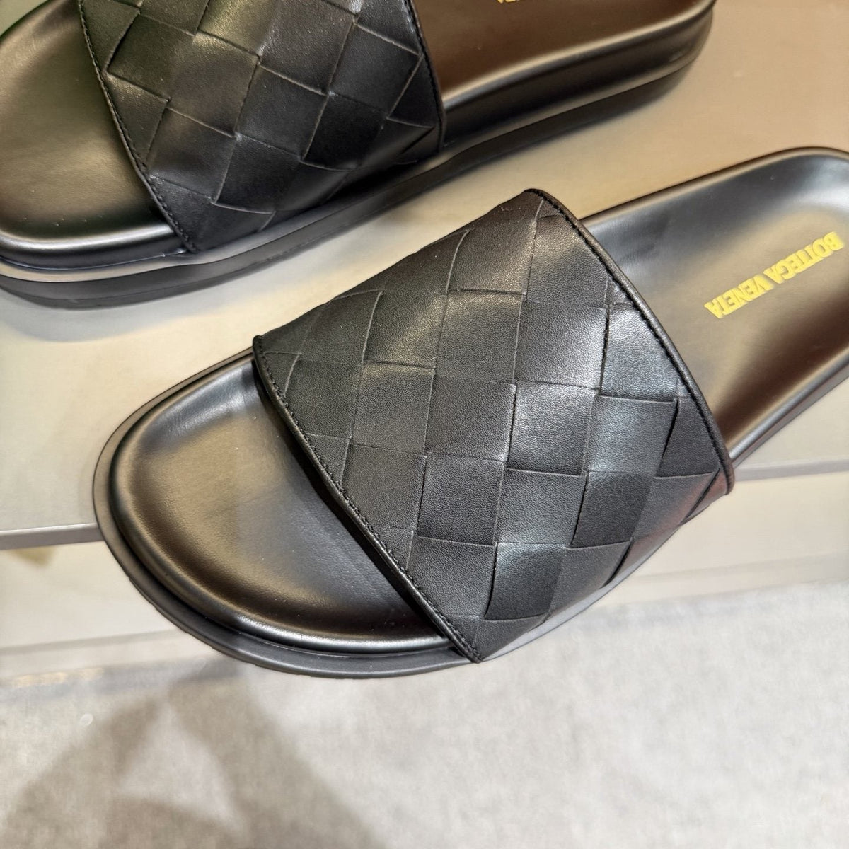 Bottega Veneta Woven Strap Slide Sandals — front
