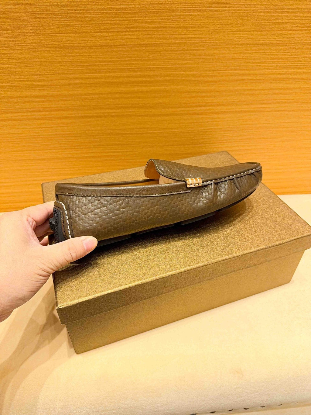 Versace Textured Leather Driving Loafers — side
