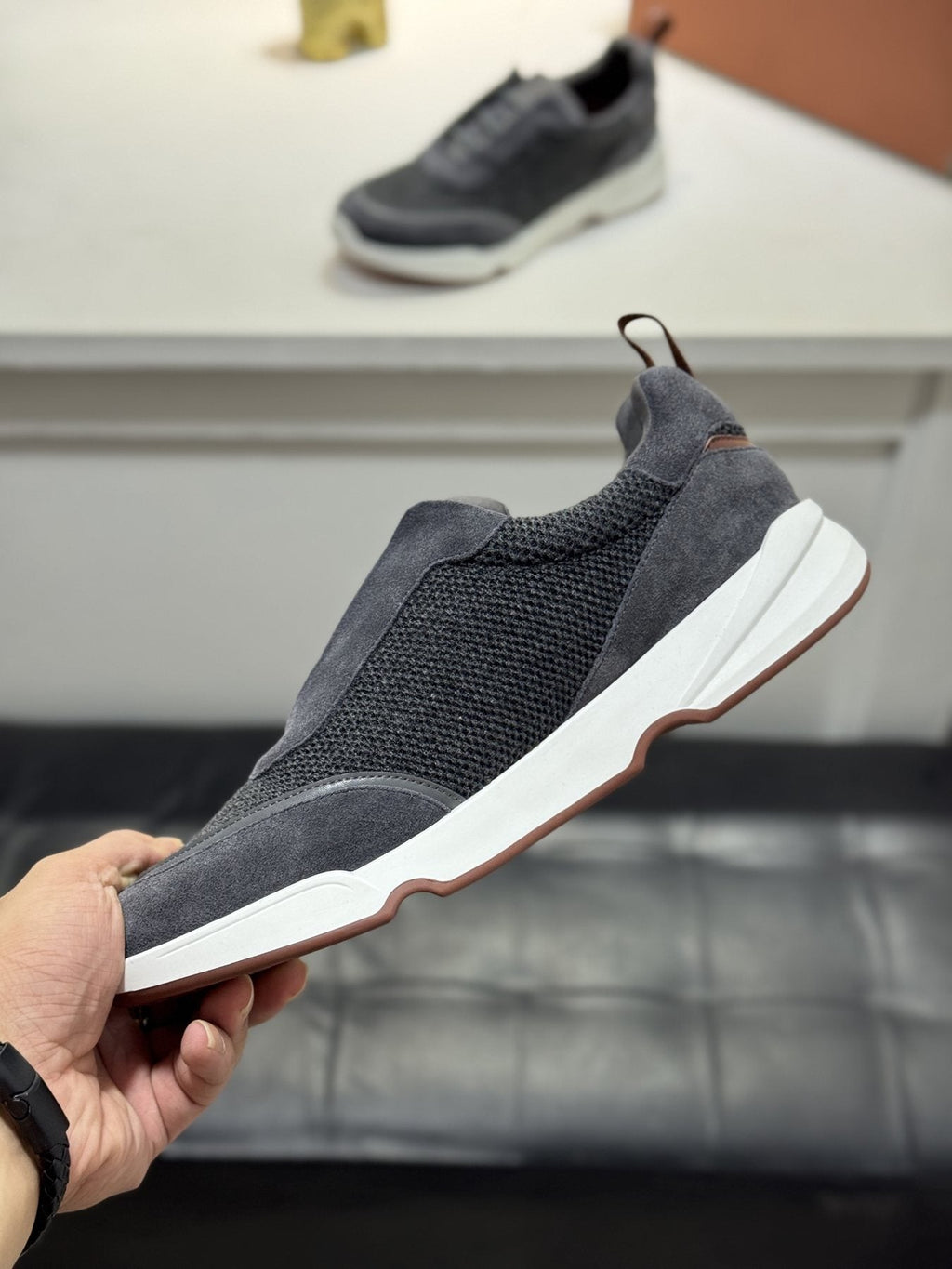 Loro Piana Textured Lace-Up Sneakers — side