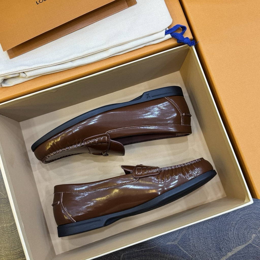 Louis Vuitton Brown Penny Loafers — front
