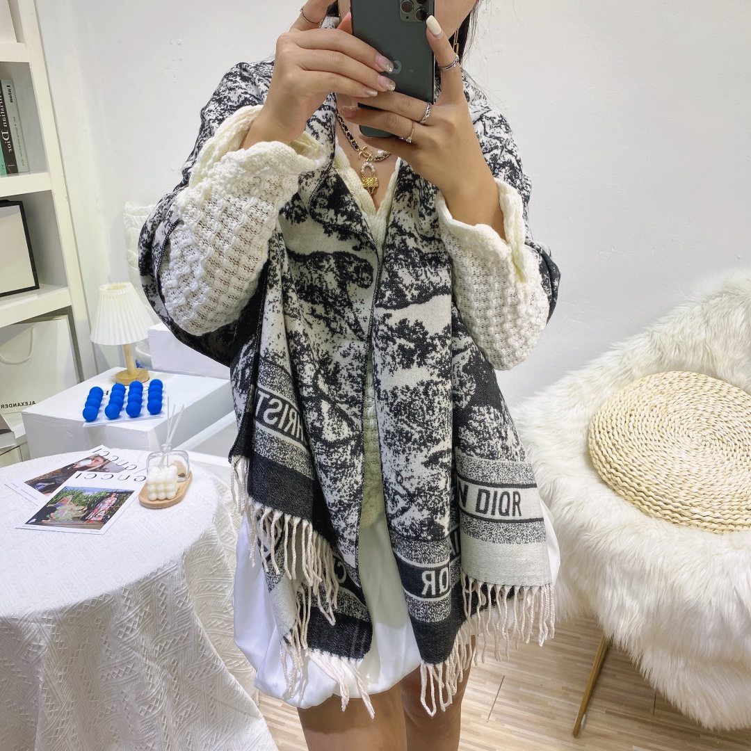 Dior Toile Print Fringed Scarf — front