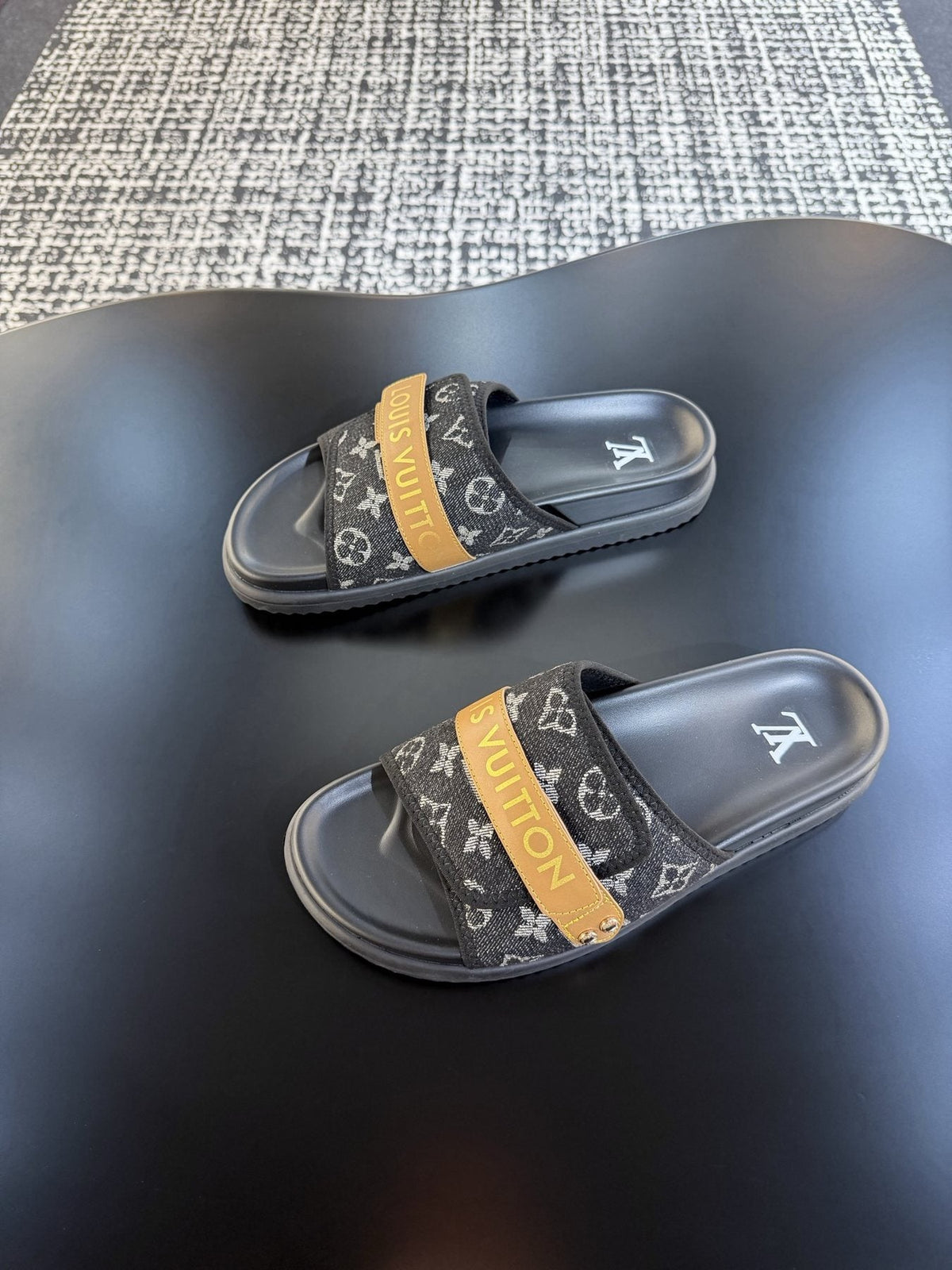 Louis Vuitton Patterned Strap Slide Sandals — front