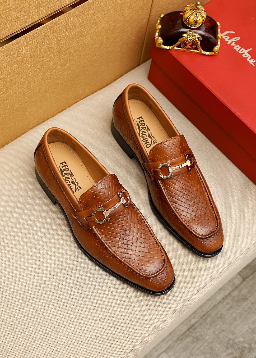 Salvatore Ferragamo Textured Buckle Loafers — front