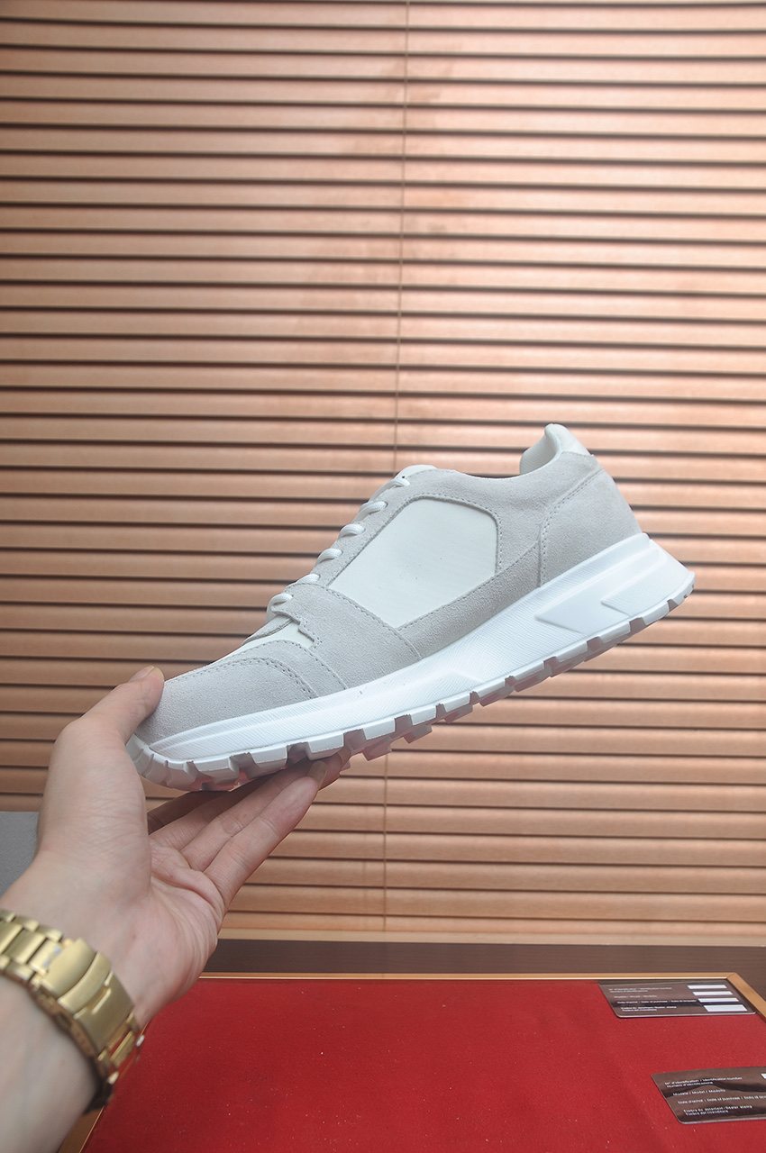 Prada Triangle Plaque Low-Top Sneakers — side