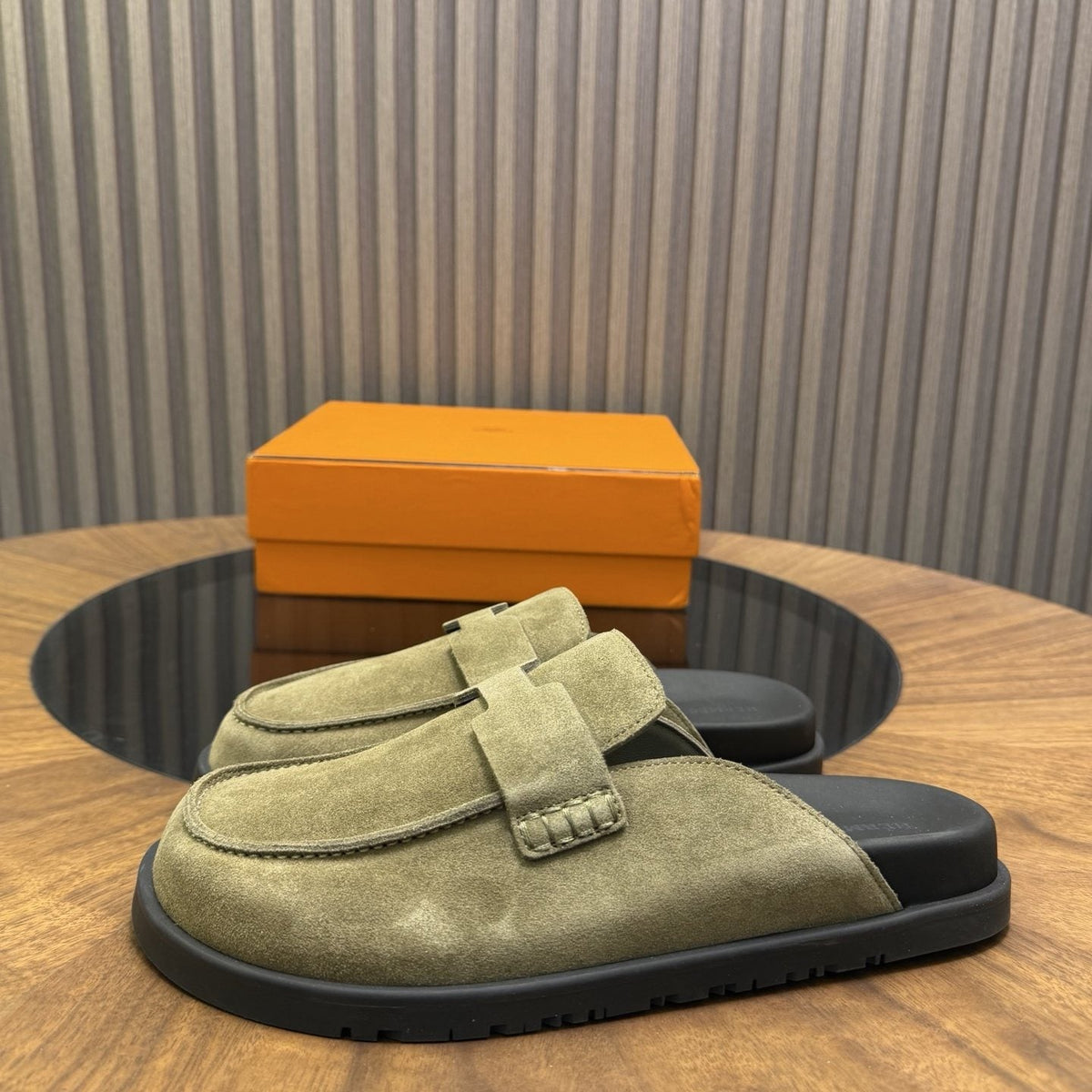 Hermès H-Detail Suede Mule Shoes — side