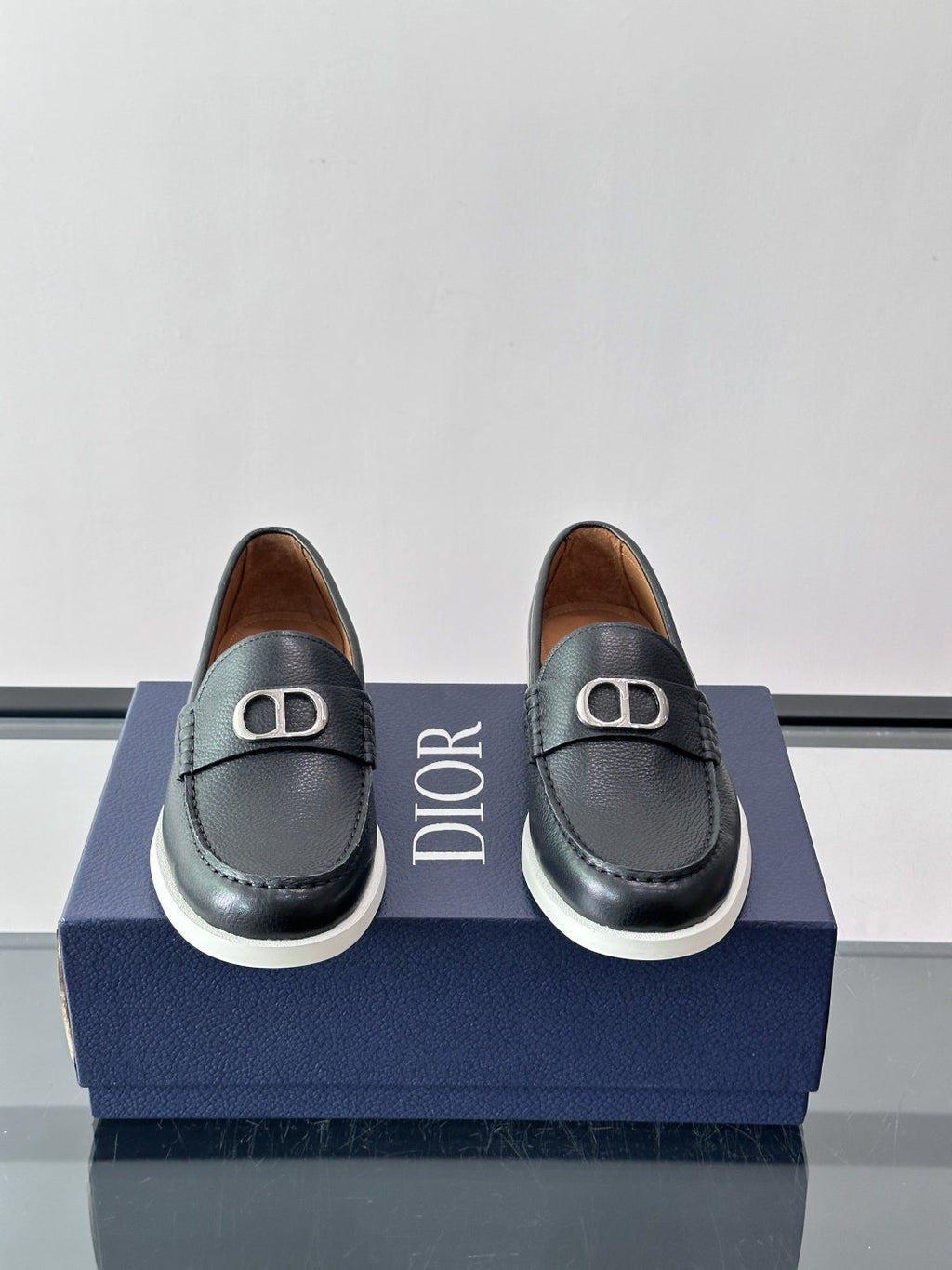 Dior Black Textured Slip-On Loafers — front