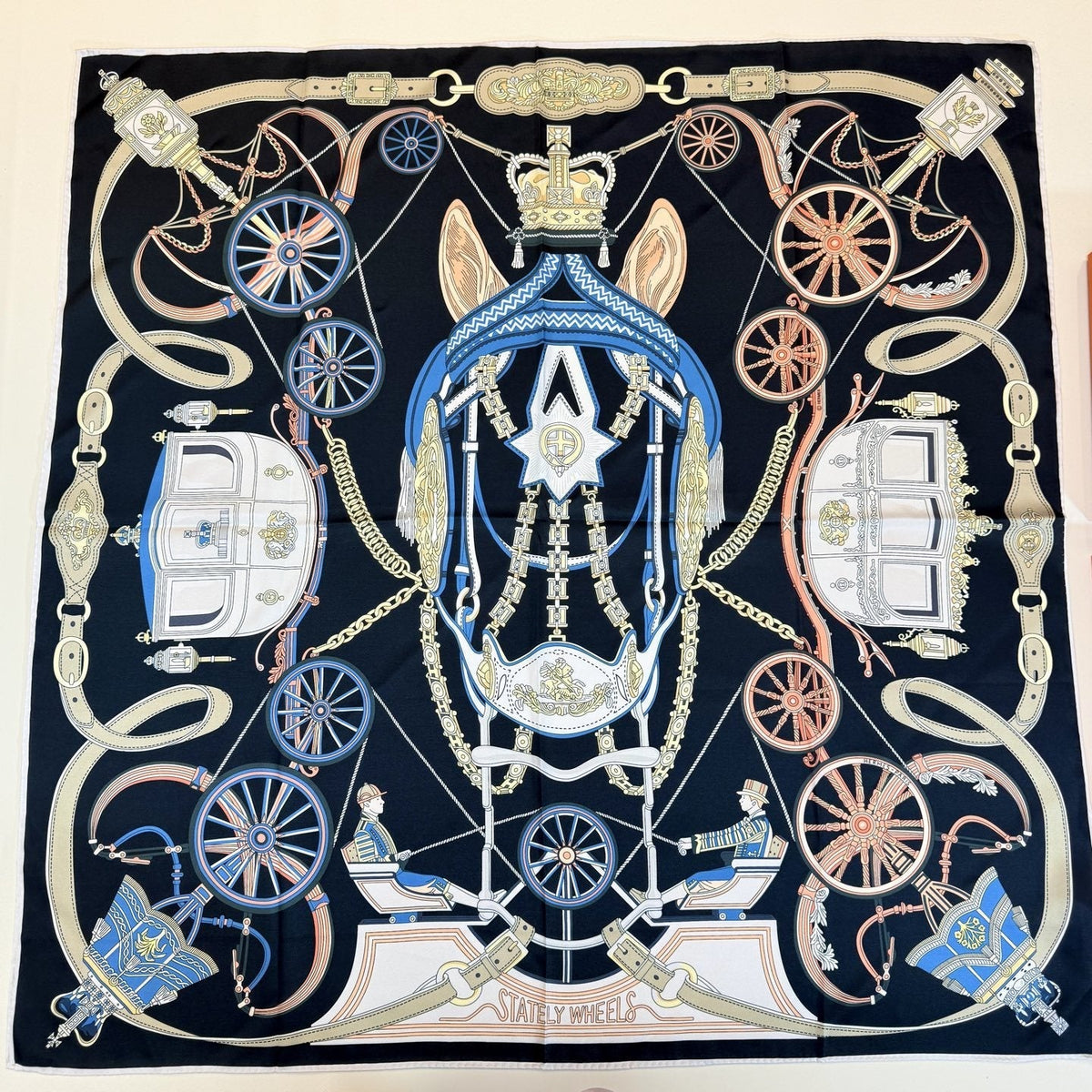 Hermès Carriage and Wheel Silk Scarf — front