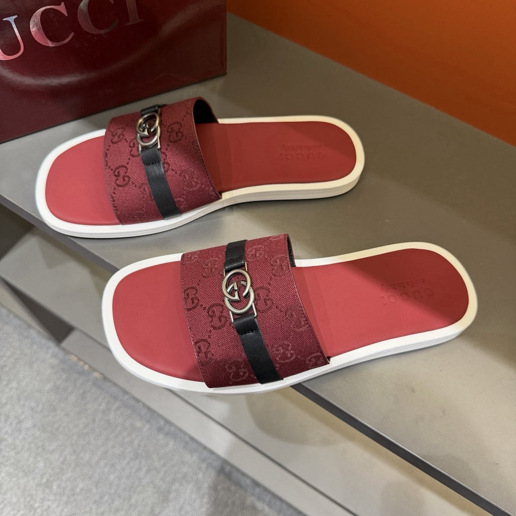 Gucci Patterned Strap Slide Sandals — front
