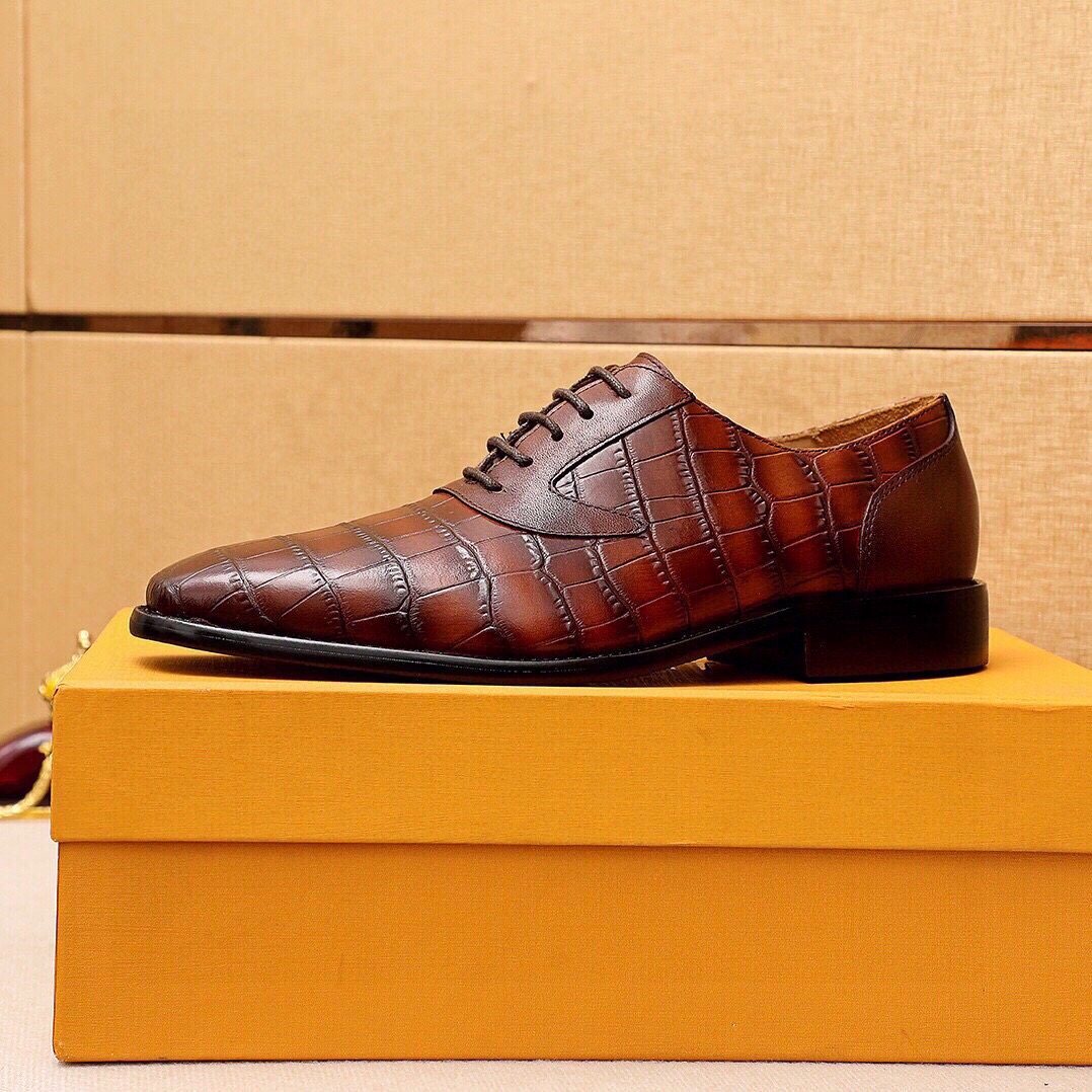 Louis Vuitton Crocodile-Embossed Lace-Up Dress Shoes — side