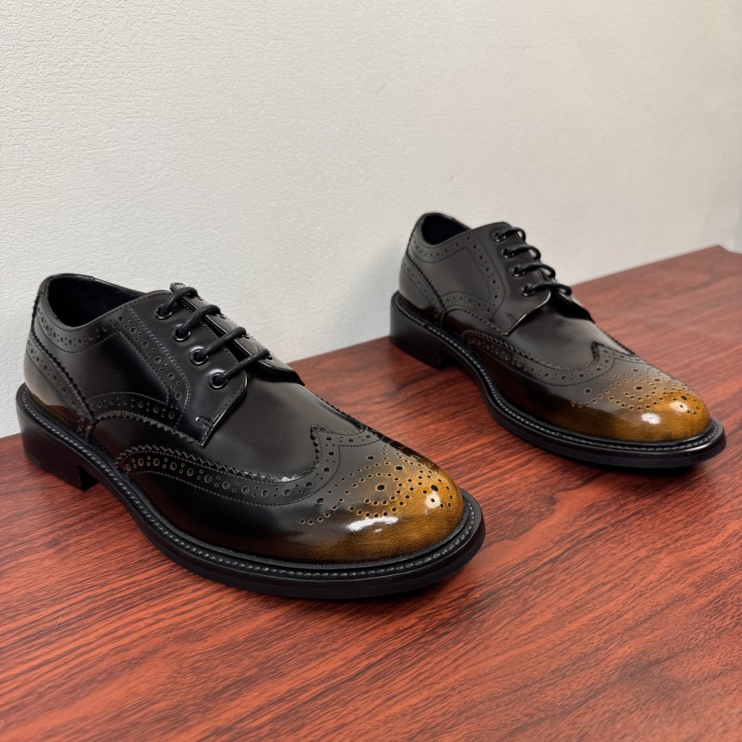 Prada Burnished Brogue Derby Shoes — front
