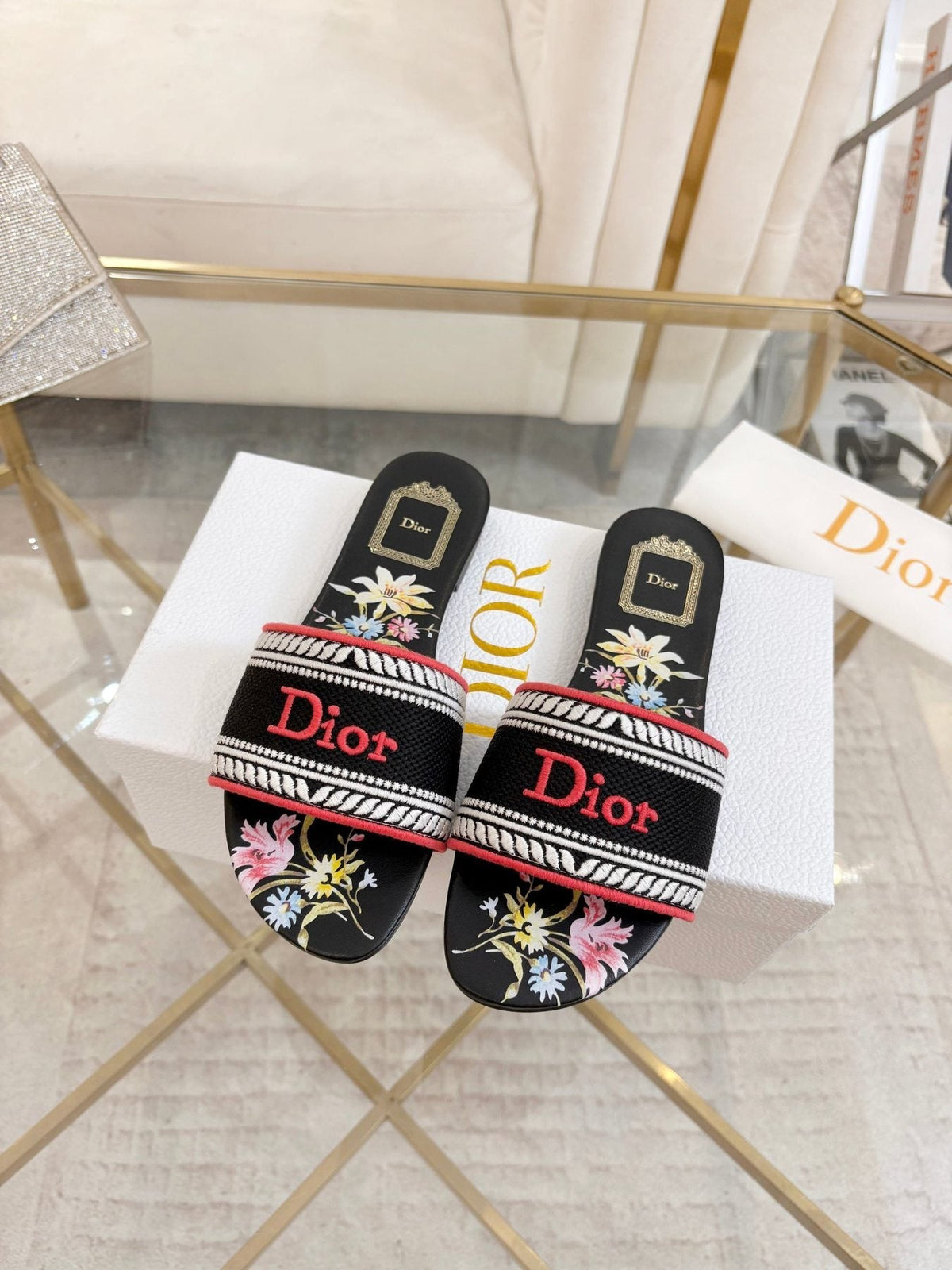 Dior Embroidered Logo Slide Sandals — front