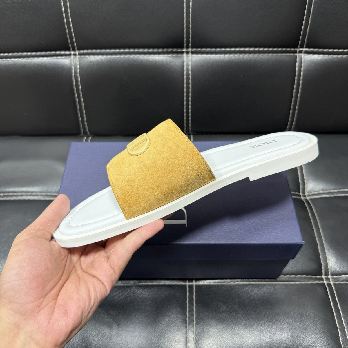 Dior Emblem Strap Slide Sandals — side